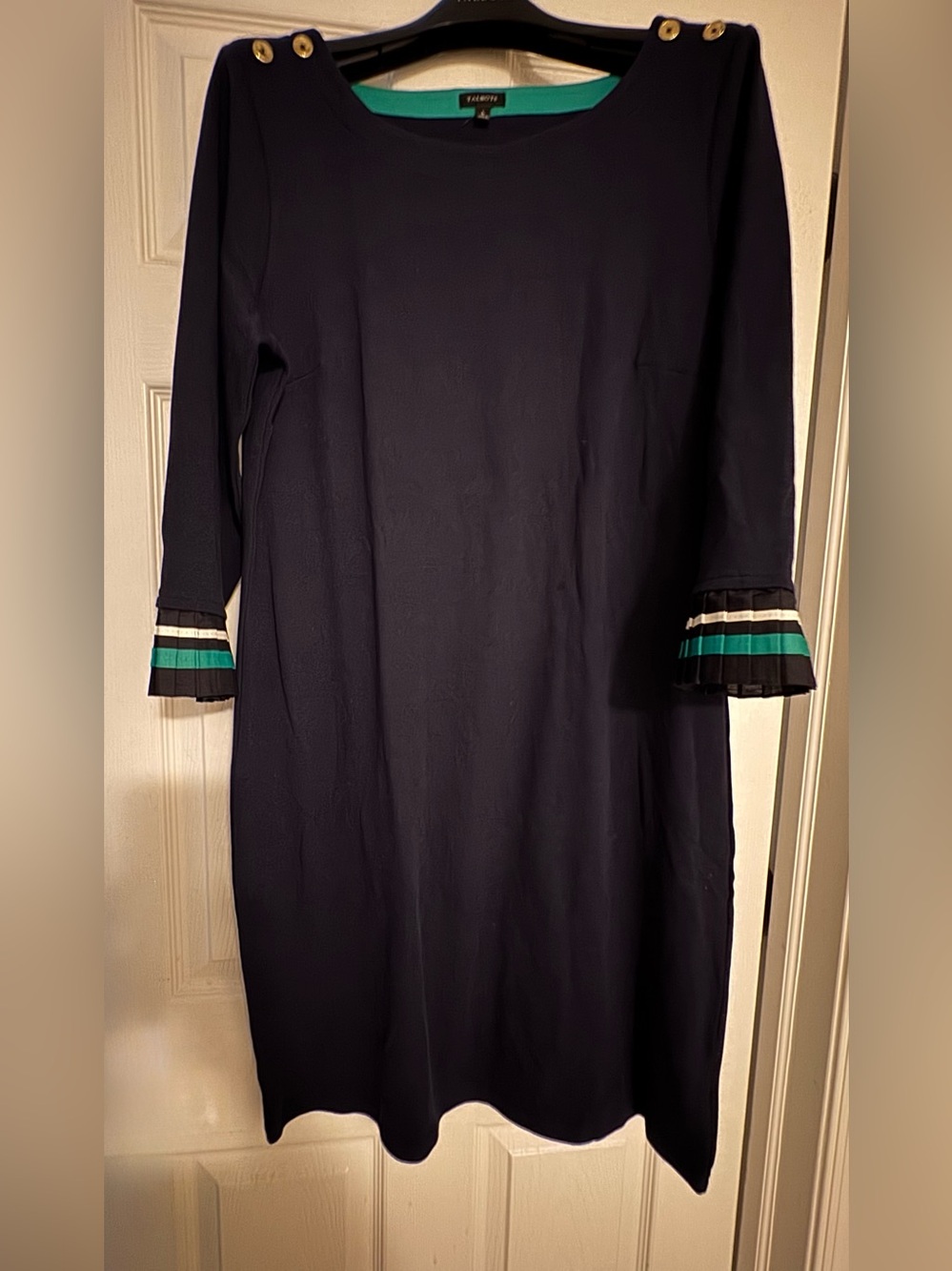 NWT Talbots Navy Dress with Green Neckline Trim